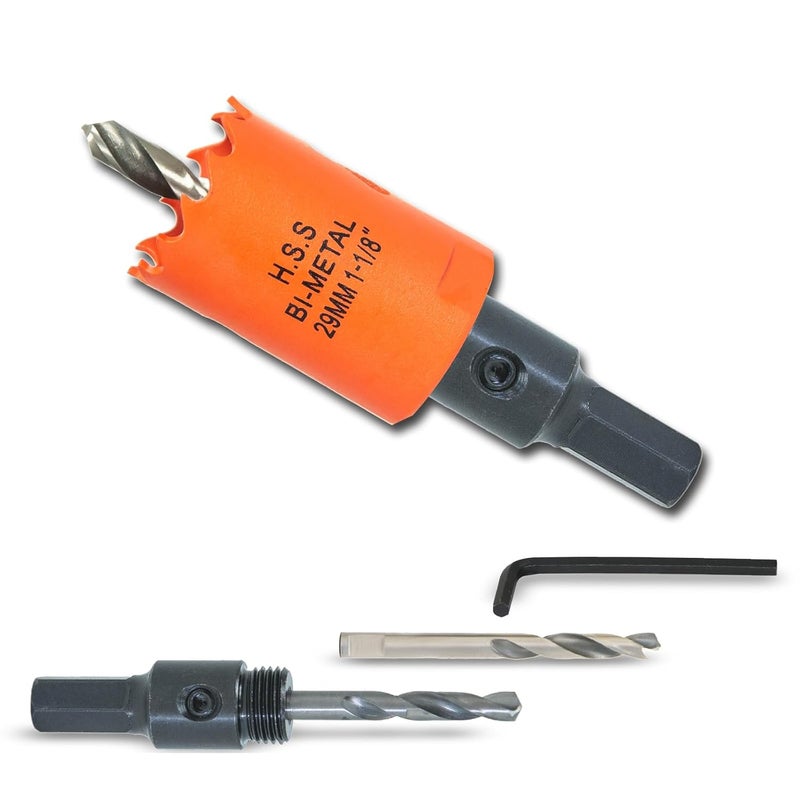 VIKITON 1-1/8 inch Hole Saw with Arbor for Metal Wood Plastic, 1.1 in Bimetal Hole Cutter for Different Project with Smooth and Flat Drilling Edge, Fast Chip Removal - Image 1